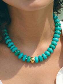 Bohemian Fashion Casual Pink Resin Beaded Necklace, Large Bead Colorful Pearl Beaded Necklace, Thick Bead Charming Jewelry, Suitable For Women's Daily And Summer Vacation - Multicolor - View 5