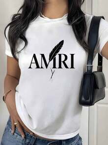 2026 New Cotton Shirt - 100% Cotton. Black Feather Symbolizing Freedom And Inner Strength, Accompanied By Elegant Lettering In A Minimalist Design. Women's T-Shirt, Soft And Comfortable For Everyday Wear. Women's Simple Solid Color Shirt, Loose And Casual Short Sleeve - 白色的 - 查看 12