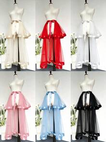 1 chiếc váy nữ hai lớp viền ruy băng, màu đen, trắng, đỏ, xanh hồ, hồng, màu sâm panh, trang trí tiệc, váy dài ngang gối có thể tháo rời 60cm, váy xòe nửa thân, váy phồng, váy trình diễn mở phía trước, váy phồng voan hai lớp kiểu Gothic, thích hợp làm váy lót cô dâu, váy tutu phồng mềm mại, váy voan nhỏ dễ thương, váy viền voan 5 lớp, váy lót Lolita, thích hợp cho đám cưới, tiệc tùng, biểu diễn, chụp ảnh, cosplay, trang phục Halloween. - Nhiều màu - Xem 12