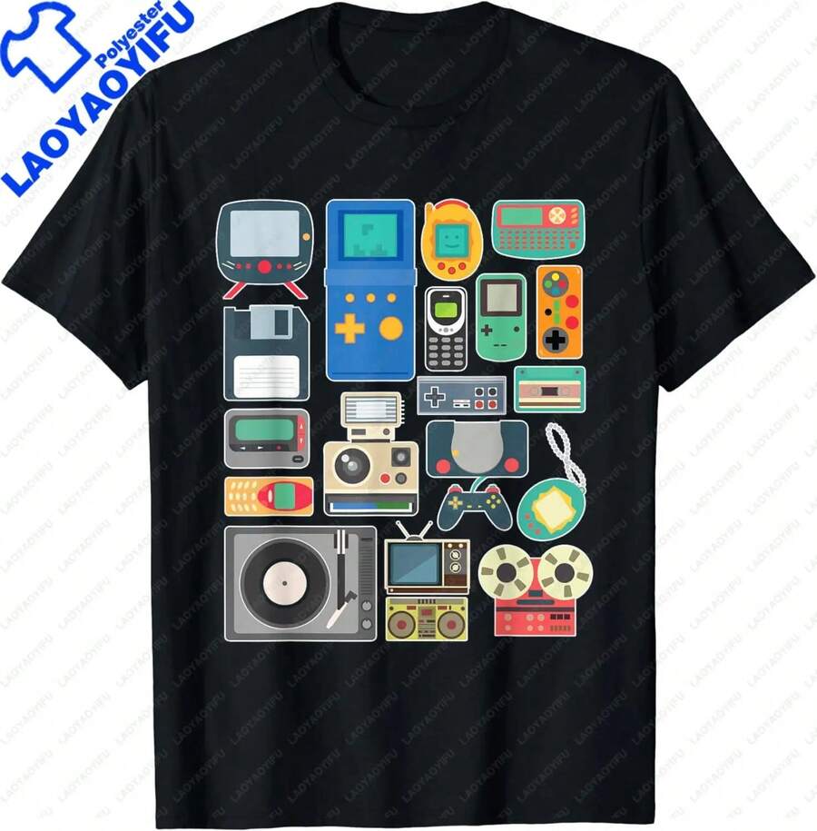 Retro Video Game T-Shirt From The 80s And 90s, Classic Style, Arcade, Streetwear, Men's Clothing, Vintage T-Shirt, Masculine Aesthetic, 2026 Hit - 黑色 - 查看 1