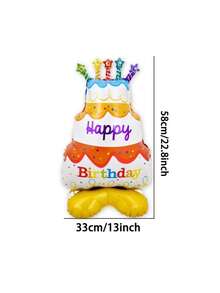 Set de 2 bases de pastel de diferentes tamaños con globos de aluminio, base pequeña con diseño de pastel de cumpleaños colorido, adecuado para decoración de fiestas de cumpleaños, aniversarios, Día de los Caídos, Año Nuevo y reuniones, globo decorativo con tema de cumpleaños - Pastel base - Ver 4