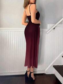 Vestido de tirantes de malla degradado elegante para mujer, de verano - Burdeos - Ver 2