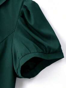 CURVE Blusa de manga de pétalo con lazo decorativo, casual/para el trabajo, talla grande de verano - Verde Oscuro - Ver 6