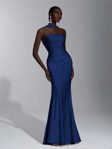 Vestido body-con con diseño elegante, romántico, sexy y minimalista, de punto elástico, tirantes finos, espalda abierta y cintura ajustada.Estilo de moda e influencer, apto para vacaciones, fiestas, bodas, damas de honor. - Azul marino 2 - Ver 7