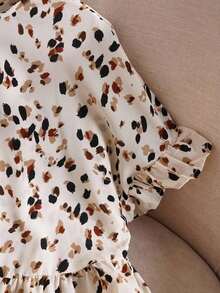 Camisa con estampado todo sobre y mangas con volantes, estilo casual de resort, tallas grandes.Atuendos de verano para mujer/Verano, ropa de mujer para vacaciones tropicales - Albaricoque - Ver 8