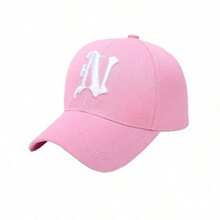 1pc Soft Top Pink Baseball Cap, American Vintage Letter Embroidery Sun Hat, Versatile Design - Pink - View 5