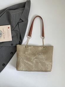 Túi tote Maillard phong cách retro, túi đeo vai cỡ lớn tiện dụng cho người đi làm, túi xách tay màu nâu đa năng mới. - Màu Khaki - Xem 5