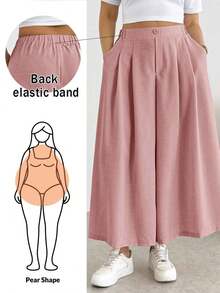 Comfortable And Loose-Fitting Elastic-Waist Pleated Shorts/Skirts, A Basic And Versatile Style For Everyday Wear, Flattering The Figure, In Apricot Color, For Plus-Size Women, For Spring/Summer - Rose - View 1