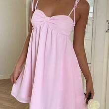 Women's Elegant Pink Spaghetti Strap Mini Dress, Summer - Rosa - Ver 7