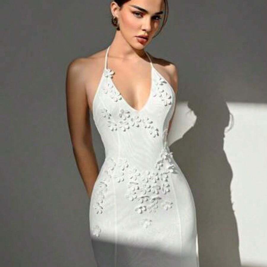 Women Midi Dresses - White - View 1