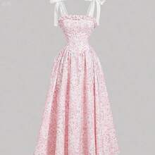MOD Women Bowknot Strap Floral Print Long Dress For Summer,Graduation Dress,Modest Dresses For Women,Summer Dresses - Màu Lilac Tím - Xem 2