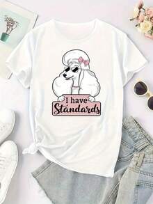 1 Piece Of Women's Short Sleeve T-Shirt, With White Doberman Graphic Print, Casual Sporty Style, Round Neck, 180g, 100% Cotton. - 黑色 - 查看 11