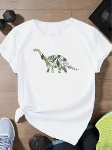 Camiseta unisex de manga corta, para mujerDinosaurioGráficoCamiseta100%PoliésterTejerTela,TripulaciónCuello,CortoManga,InformalVeranoSuperior,RegularLongitud,180 g/m²-Whiteplayerashombre, , , Dazymujer,romwehombres, bohochic,maestrasregalos,camisetaparaconjuntos de mujercon curvasparamu,y2k, - Blanco - Ver 1