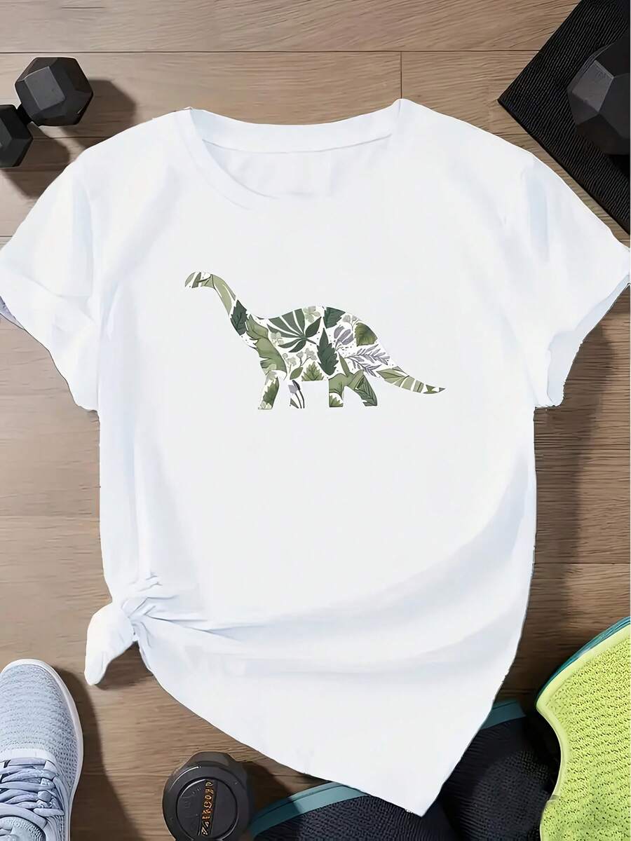 Camiseta unisex de manga corta, para mujerDinosaurioGráficoCamiseta100%PoliésterTejerTela,TripulaciónCuello,CortoManga,InformalVeranoSuperior,RegularLongitud,180 g/m²-Whiteplayerashombre, , , Dazymujer,romwehombres, bohochic,maestrasregalos,camisetaparaconjuntos de mujercon curvasparamu,y2k, - Blanco - Ver 1