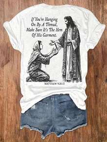 Suave y elegante regalo de Pascua para mujer, camiseta de manga corta con cuello redondo y estampado, incluye adornos de Pascua, adecuada para primavera, verano y otoño, top versátil de estilo vintage, moderno y casual para el día a día, ideal para fiestas, blusas elegantes para mujer. - Blanco - Ver 7