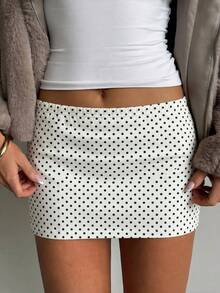 Versatile Polka Dot Print Design Bodycon Mini Skirt, Fashionable For Vacation, Spring/Summer New Arrival White - White - View 1