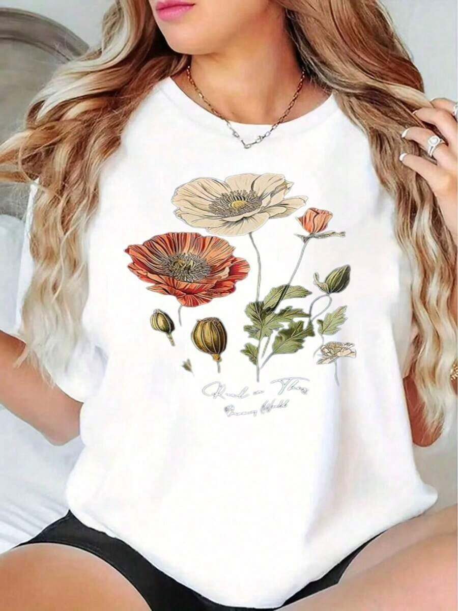 Conjuntos de Verano con Top Blanco, Estilo Casual Versátil, Camiseta de Manga Corta, Diseño Artístico, Colores Suaves, Camiseta Ligera de Algodón para Verano, Única para Amantes de la Naturaleza, Mamás, Mujeres y Entusiastas del Arte - Blanco - Ver 1