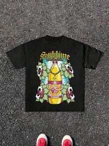 Camisetas Casuales Unisex Premium, 100% Algodón, Sublimadas, para Equipo, Moda Casual |     Con un llamativo estampado clásico del tótem del sol A.Ztec en la parte frontal. |     Corte Holgado y Tela Gruesa |     Estilo de moda rock, urbano y vintage - Negro 2 - Ver 6