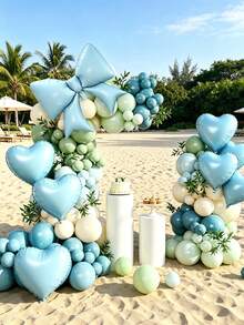 Blue Love Bow Balloon Arched Set,Multiple Sets, 18/12/10/5 Inches Blue Sand White Sea Blue Mist Blue Maca Blue Maca Green Retro Green Light Blue Balloon Arched Wreath, Suitable For Baby Shower Bridal Gift Party Jungle Wedding Birthday Theme Gender Reveal Anniversary Party Decoration - Blue - View 3