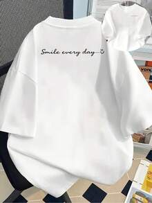 New 180g Short-Sleeved T-Shirt, 1% Cotton, With Front And Back Print - Smile Every Day, Daily Smile - Fashionable Printed T-Shirt For Women, Short-Sleeved, Suitable For All Seasons, Modern Clothing - Can Be Worn As A Base Layer In Spring And Autumn Or Alone In Summer, Unisex. - 白色 - 查看 7