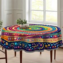 1 pieza Mantel vintage con patrón espiral arcoíris, resistente a las arrugas y duradero, mantel bohemio para el hogar / camping al aire libre repelente al agua, adecuado para múltiples escenarios del hogar, decoración de restaurante para días festivos, eventos de fiesta de vacaciones, boda al aire libre - Lavable a máquina, 100% poliéster, cubierta antipolvo - Multicolor - Ver 2