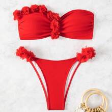 Women's Sexy Red Bikini Swimsuit 2026, Strapless Bandeau Design - Two Piece Beach Set - Merah - View 10
