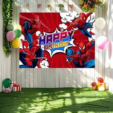 1pc Spider-Man Happy Birthday Backdrop Marvel Superhero Boy Party Decoration Cartoon Photography Background Indoor Holiday Gathering Scene Layout Cake Table Wall Tapestry Anime Fan Birthday Party Props Wall Hanging Decor - 多色 - 查看 4