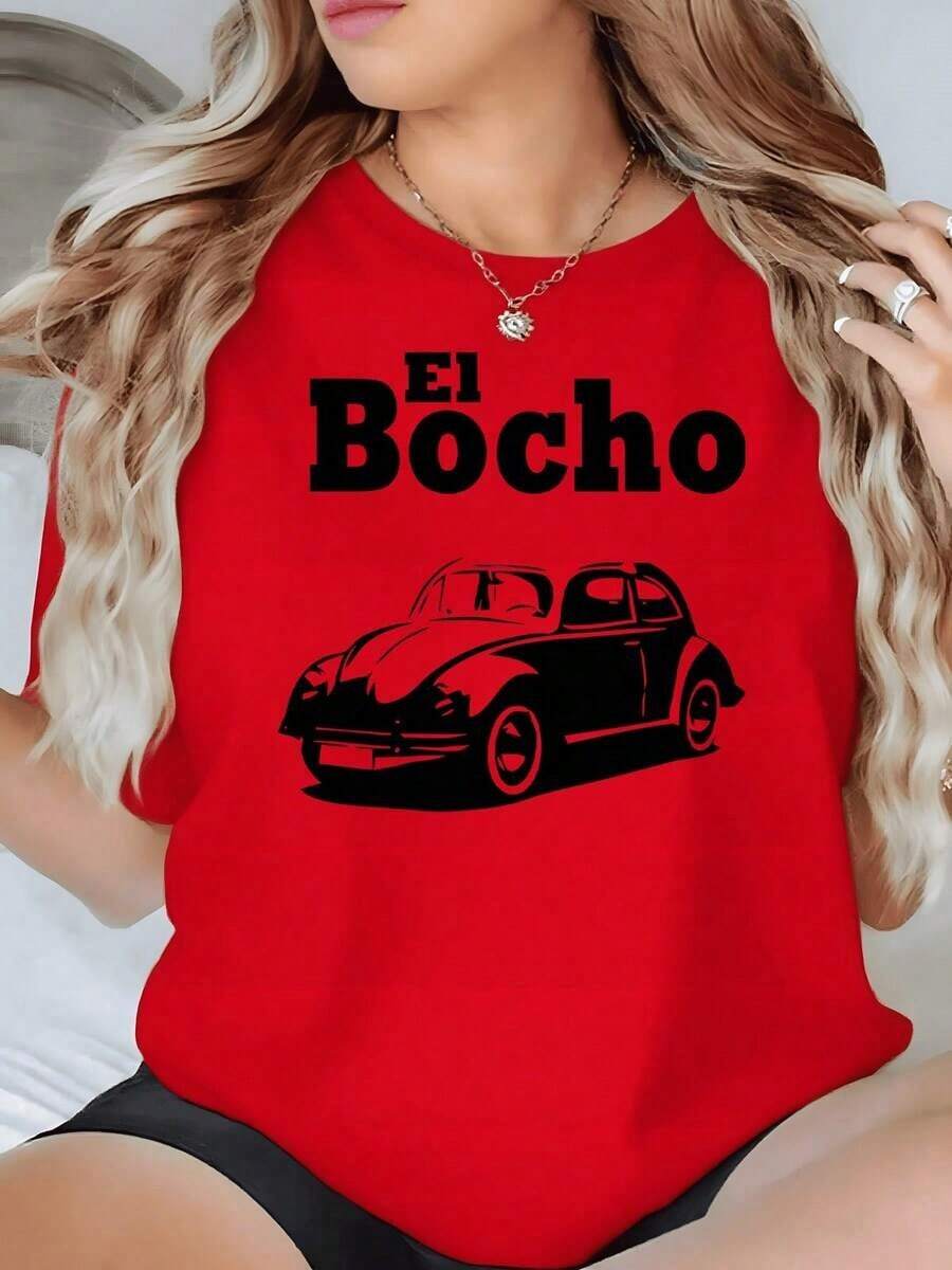 100% Cotton. Iconic Classic Car That Evokes Nostalgia And A Free Spirit With Smooth Lines And An Elegant Presence. Women's 100% Cotton T-Shirt. Women's Simple Solid Color T-Shirt, Loose And Slim Fit Casual Short Sleeve - 紅色的 - 查看 1