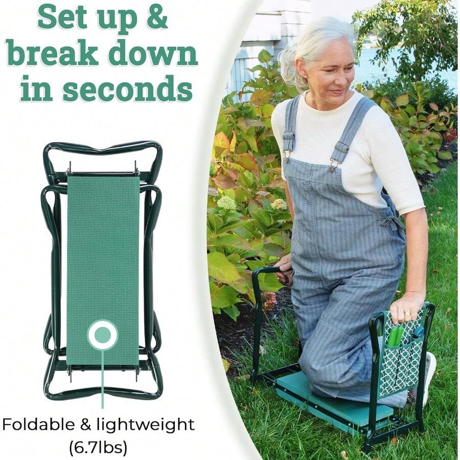 Foldable Garden Kneeler And Seat With EVA Foam Pad, Protects Knees And Clothes From Dirt, Sturdy Lightweight Stool Bench, Includes Free Tool Pouch - Default - View 1