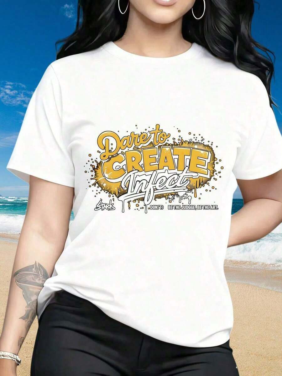 Soft, 100% Cotton Women's T-Shirt With A Crew Neck, Short Sleeves, And A Printed Design. This Casual Urban Style T-Shirt Features A Bold And Original Graphic Design, Perfect For Summer Beachwear And As A Gift For Creative Artists And Art Lovers. It's Also Suitable For Christmas Parties, Sports Activities, Holiday Parties, Outings, And Other Festive Occasions (220g). This Breathable Cotton T-Shirt Is Versatile And Easy To Pair With Any Outfit. - 白色 - 查看 1