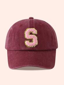 1pc Kids Burgundy Letter Baseball Cap, Sun Hat For Boys And Girls, Suitable For Outdoor And Daily Use - Pink Gold Label - Wine Red Washable Cap - View 36