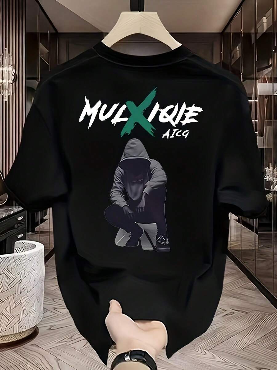 Nueva Camiseta de Verano de Estilo Americano Urbano, Cuello Redondo, Manga Corta, Diseño Oversize, Estilo de Nicho de Alta Gama, Moda Casual y Fresca, Versátil, Top de Manga Media para Parejas - Negro - Ver 1