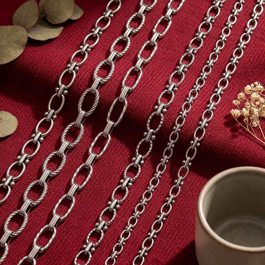 1米304不锈钢镀18K金混合纹理椭圆形链条，扭曲和光滑款式，适用于DIY珠宝制作 - 鏈條 - 查看 1