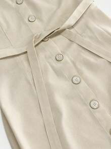 Sleeveless Button-Down Dress With Round Neck, Elegant Summer Style 2026 - 杏色 - 查看 3