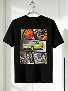 Men's Retro Fashion T-Shirt With Funny SEAT 850 Car Print - A Retro Design Inspired By Spanish Cars From The 60s, Suitable For Casual Everyday Wear On The Street, Ideal For Travel, Home And Parties, A Perfect Gift For Women And Men. - 黑色 - 查看 6