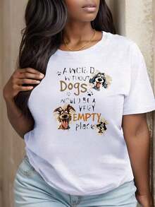 New 2026 Collection: Women's Cotton T-Shirt, Round Neck, Printed, "A World Without Dogs Would Be A Very Empty Place", Clothing For Parties And Festivals - 白色 - 查看 5