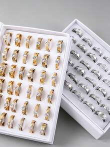 5/10/20/30 piezas Anillos de acero inoxidable con rhinestones de colores variados, elegantes y de moda, joyería de alta gama para compromiso y aniversario, adecuado para hombres y mujeres - anillo - Ver 6