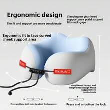 Portable U-Shaped Travel Neck Pillow – Double Hump Ergonomic Inflatable & Press-To-Inflate For Airplane, Car, Or Travel - Pink - View 7
