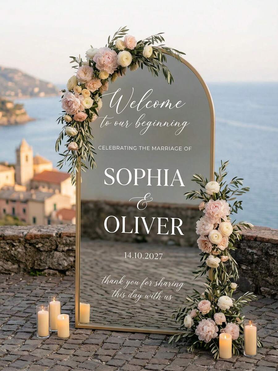 Customized Mirror Sticker Wedding Decoration - Wedding Signage Decor DIY Wedding Sticker - Mirror Sticker "Welcome To The Wedding" - Customized Mirror Letter Sticker Decal - Just Married - Wedding Marriage Decor/Modern Wedding Welcome Sign/Personalized Newlyweds Name And Date/Mirror Sticker-Bridal Shower - Multicolor - View 1