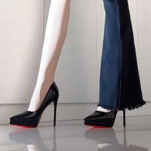 Spring And Summer Height-Enhancing Black High-Heeled Shoes With Red Soles, New Fashion Style, Patent Leather Pointed Toe Professional Shoes - 裸色紅底11厘米 - 查看 4