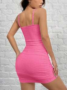 Vestido sin mangas tejido para mujer, unicolor para uso diario simple - Rosa Fucsia - Ver 2