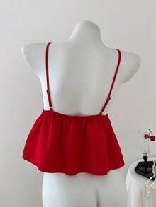 Top sin espalda con cuello de halter y rayas de strass para mujer - Rojo - Ver 2