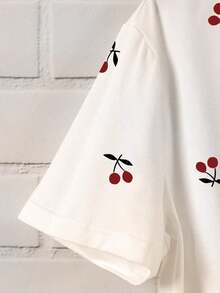 Camiseta casual para mujer, gris, nuevo diseño de verano, cuello redondo, estampado de cerezas dulces, diseño gráfico, estilo estudiantil, ajuste versátil minimalista, adecuado para uso diario, al aire libre, viajes, cómodo, esencial para mujeres - Multicolor 6 - Ver 5