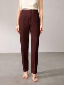 PREMIUM PANTALONES DE TRAJE AJUSTADOS CON COSTURA DELANTERA PARA MUJER - Café integral - Ver 1