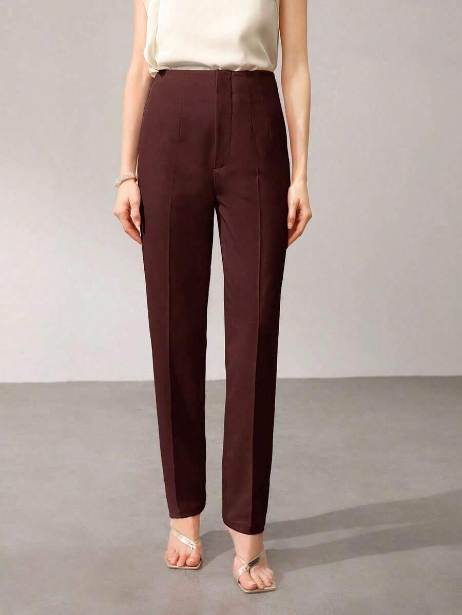 PREMIUM PANTALONES DE TRAJE AJUSTADOS CON COSTURA DELANTERA PARA MUJER - Café integral - Ver 1