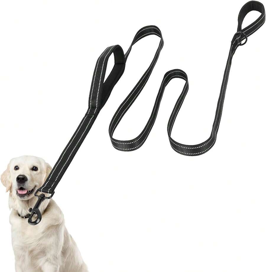 Guinzaglio per cani a doppio strato con impugnatura rinforzata, lunghezza 2 metri | Cuciture riflettenti | Corda in nylon, adatto a cani di taglia media e grande | Guinzaglio per addestramento e controllo | Nero - nero - Visualizzare 1