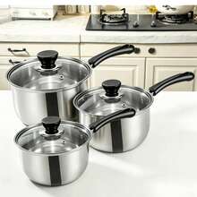 3 Set Stainless Steel Kitchen Cookware Set, Stock Pot, 3 Pots With 3 Lids & Handles, Durable Cooking Pots Set, Ideal Gift For Women, Mom, Family And Friends For Home Kitchen Use - View 1