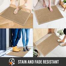 HIYARD - Tapete resistente para puerta delantera absorbente y resistente a la suciedad resistente a las manchas y a la decoloración antideslizante de perfil bajo para entrada 29 x 17 color beige   3689587 - Beis - Ver 6