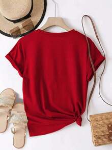 Women's 100% Cotton T-Shirt, Plus Sizes 0-8XL, Casual Style, Printed, For Everyday Wear, Unique Design, Suitable For All Seasons, Short Sleeves, Available In Multiple Colors. I'm A Person Who Wants To Do Many Things, But I'm Trapped In A Body That Can't Fulfill My Desires. Breathable Cotton T-Shirt, Goes With Everything For Women - 紅色 - 查看 3