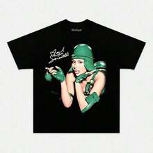1 Piece Funny Retro 90s Rapper Cat Print T-Shirt, Round Neck, Short Sleeve, Women's Cotton, Summer, 180g, 100% Cotton. - 黑色 17 - 查看 11
